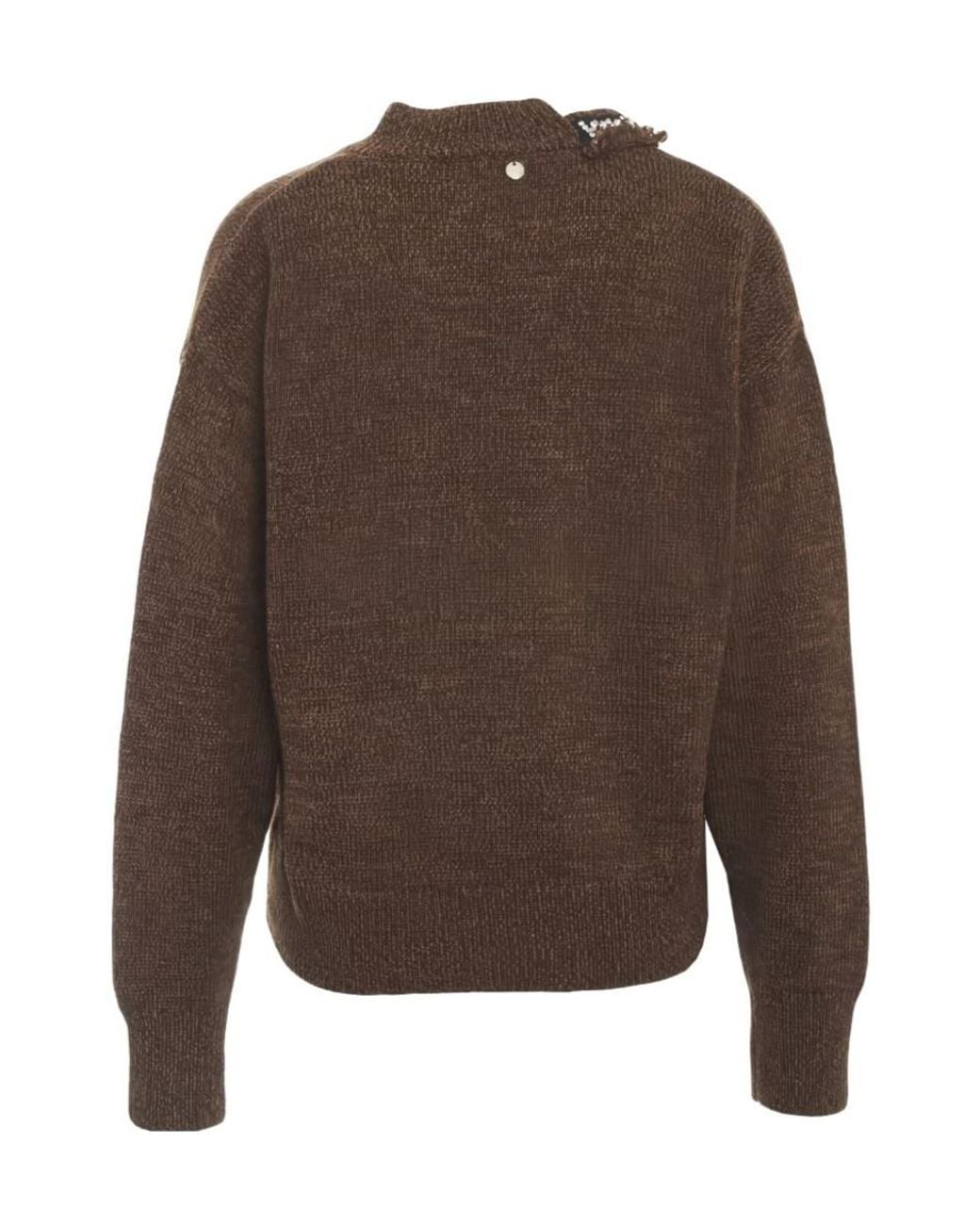 Liu Jo Brown Embellished Round-Neck Knitted Sweater