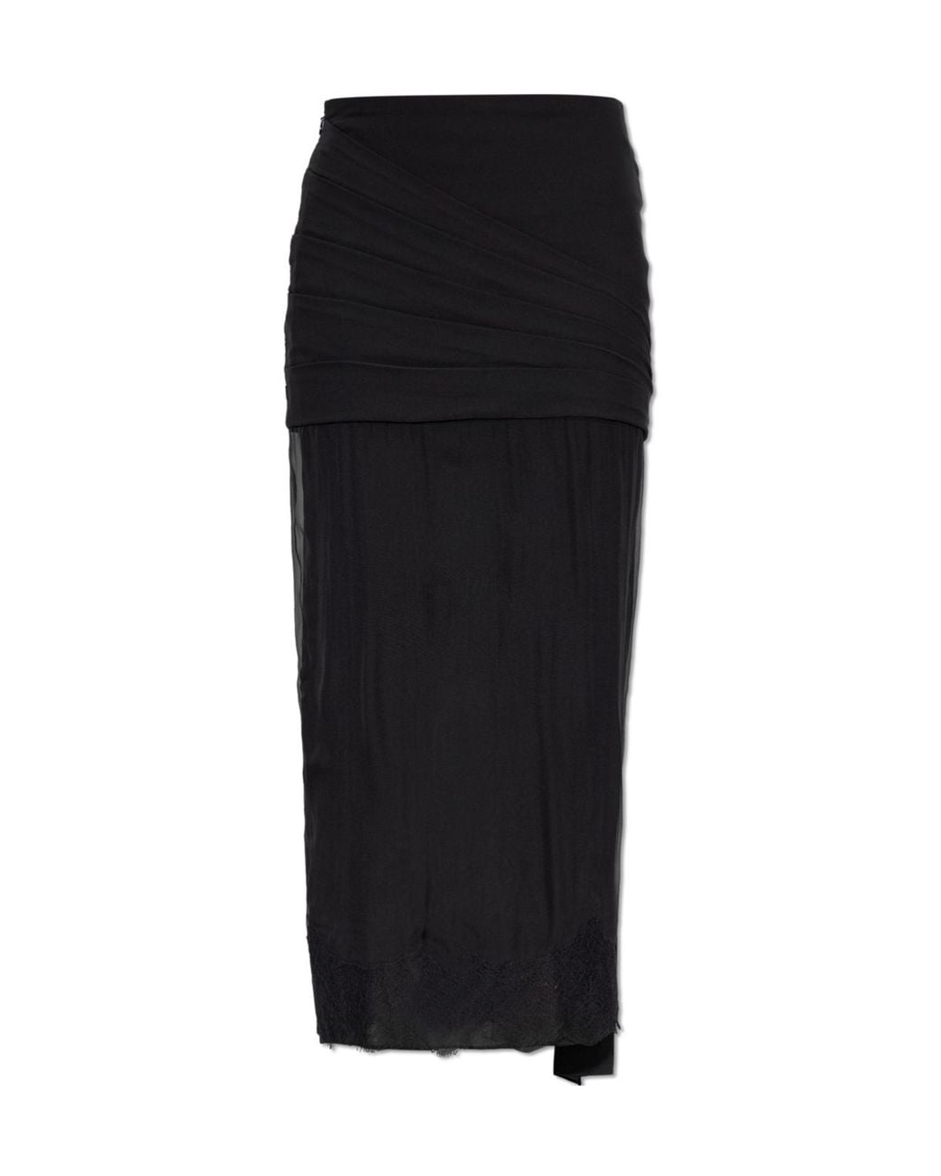 Valentino Black Draped Lace-Trim Skirt