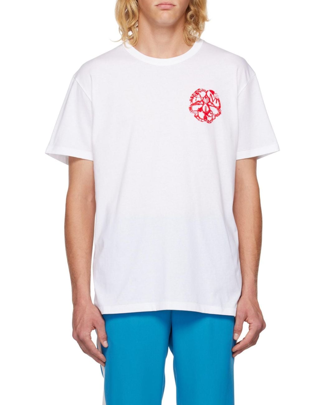McQueen White Graphic-Print Cotton T-Shirt for men