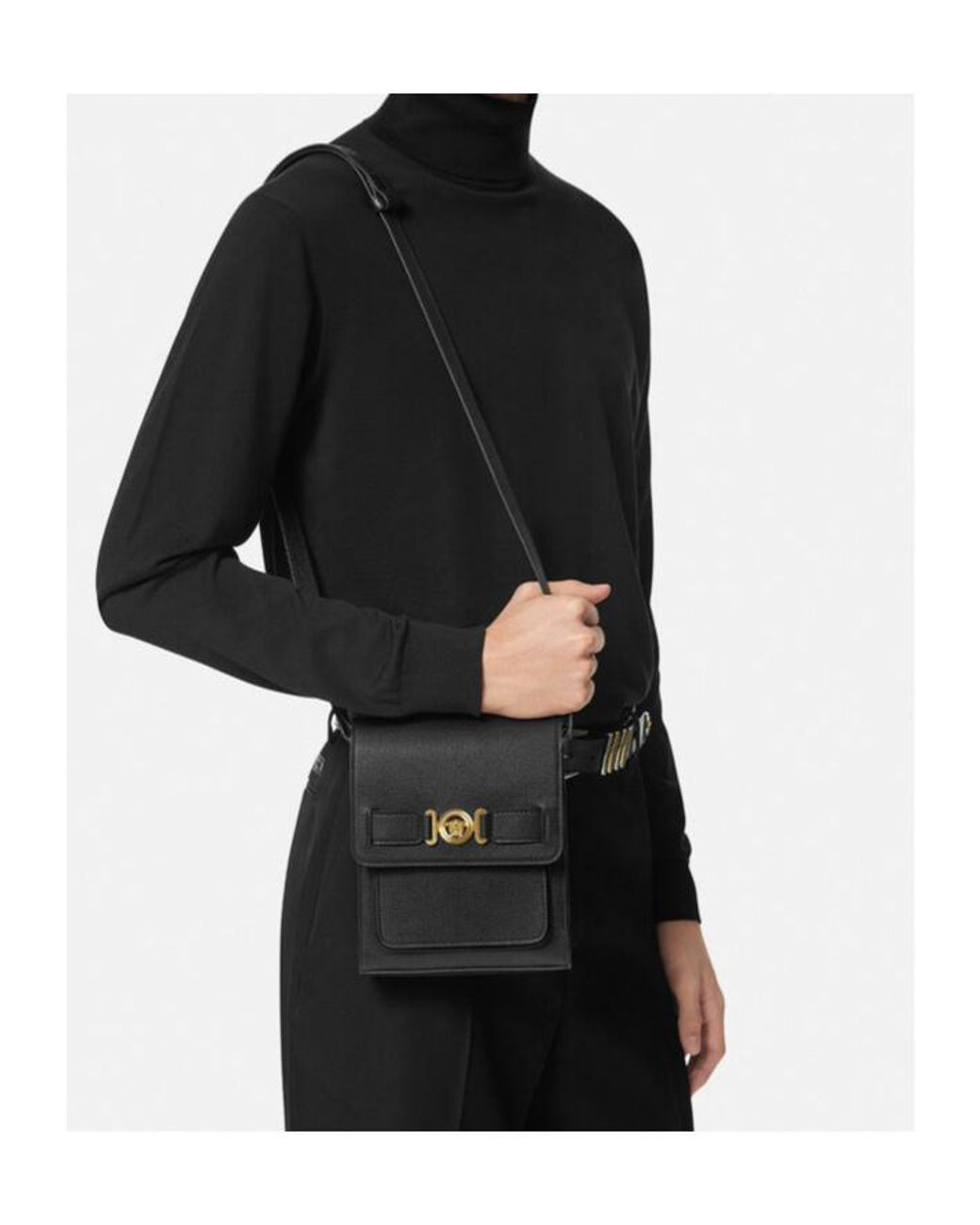 Versace Medusa Biggie Foldover Top Crossbody Bag in Black for Men