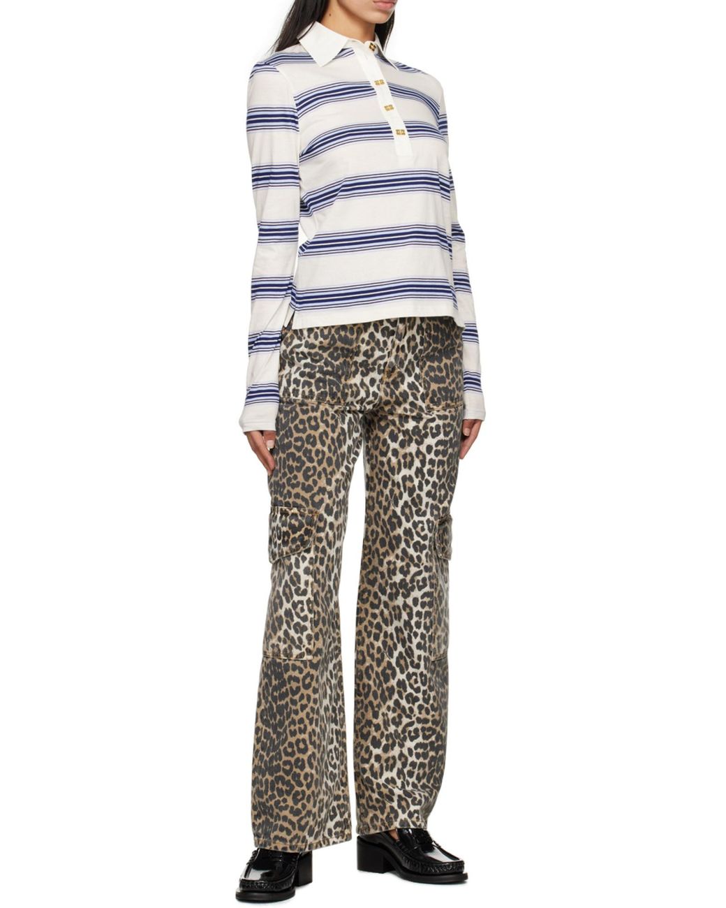 Ganni Gray Leopard Printed Straight Leg Jeans