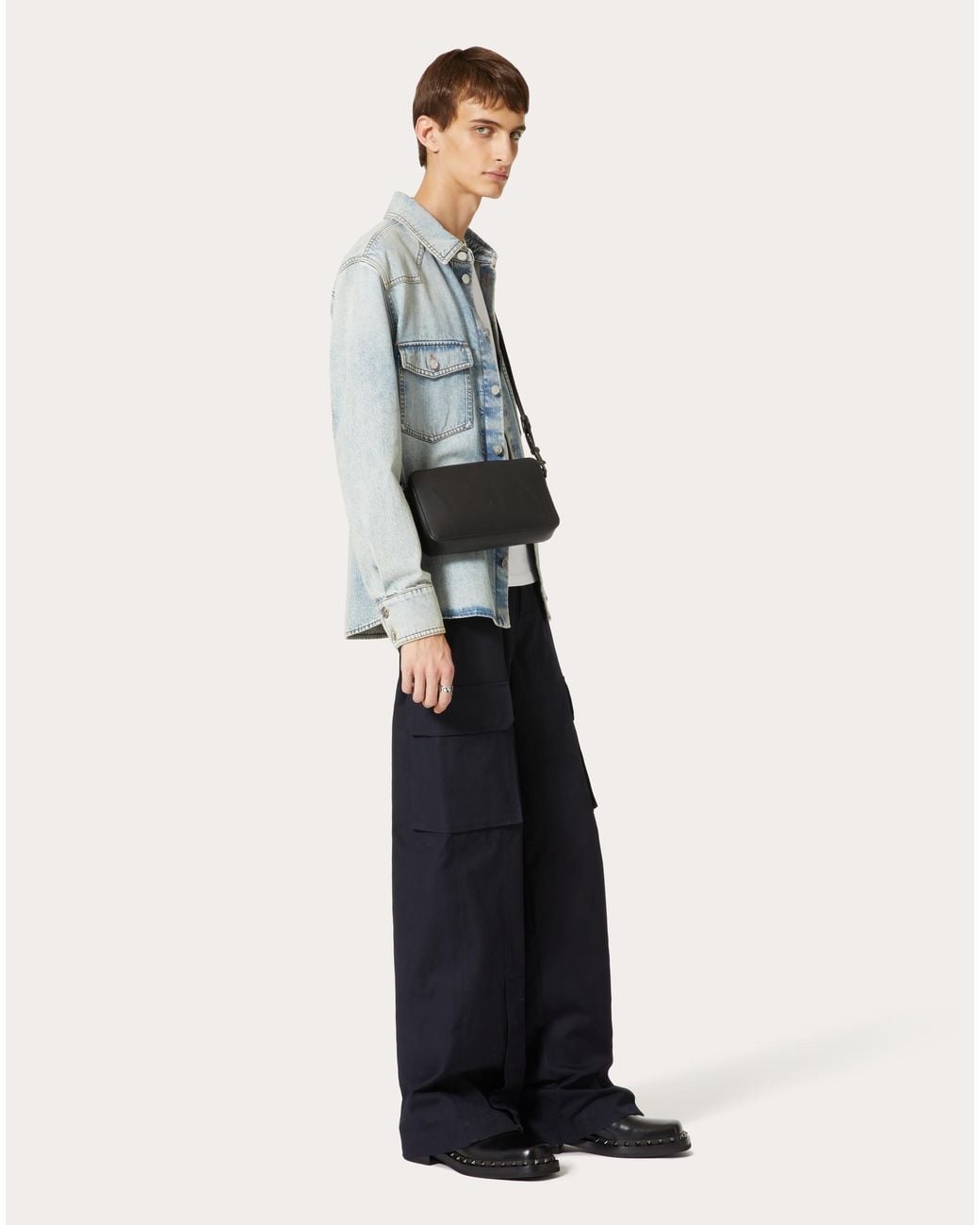 Valentino Blue Logo Plaque Long-Sleeved Denim Shirt for men