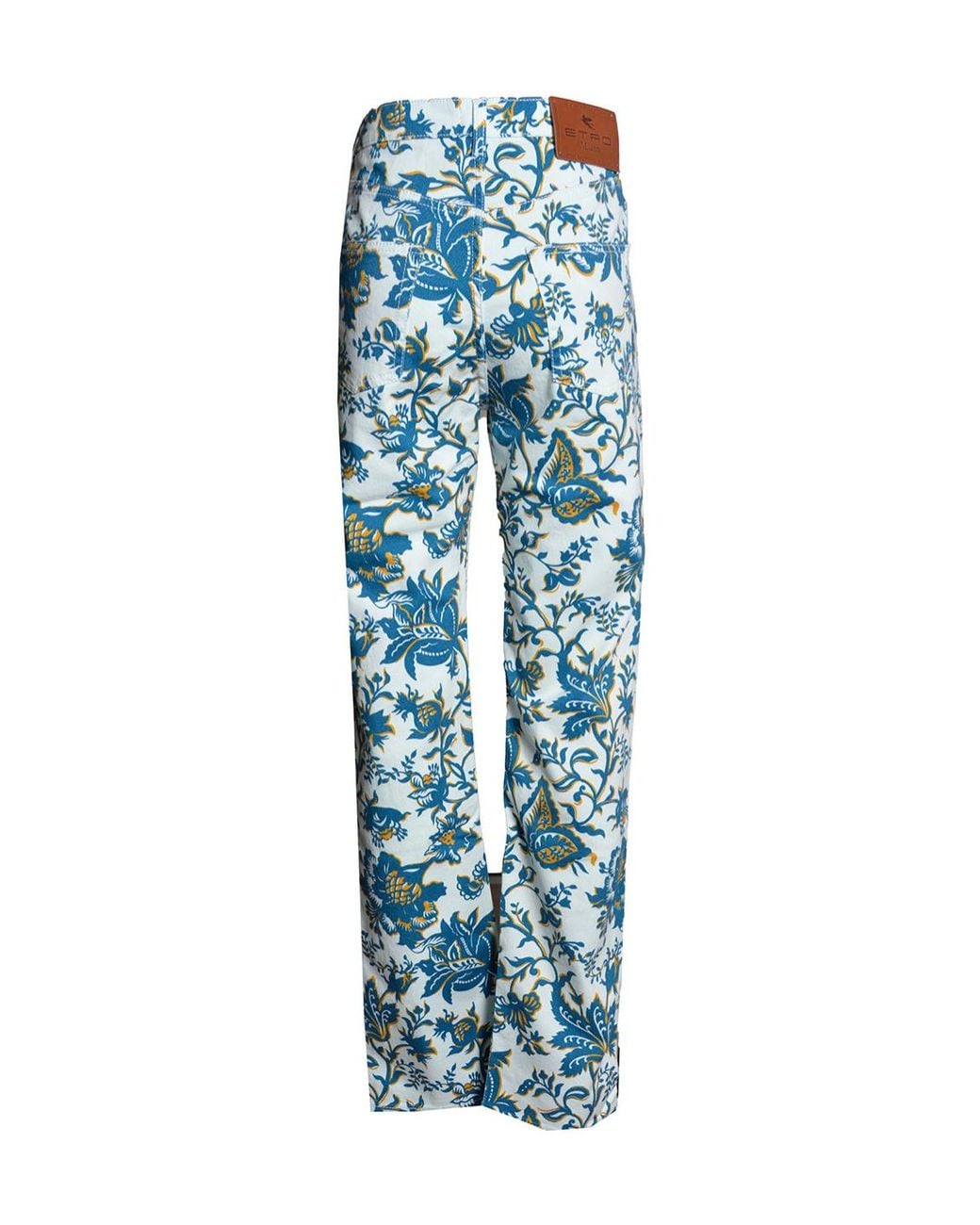 Etro Blue Floral-Printed Straight-Leg Jeans