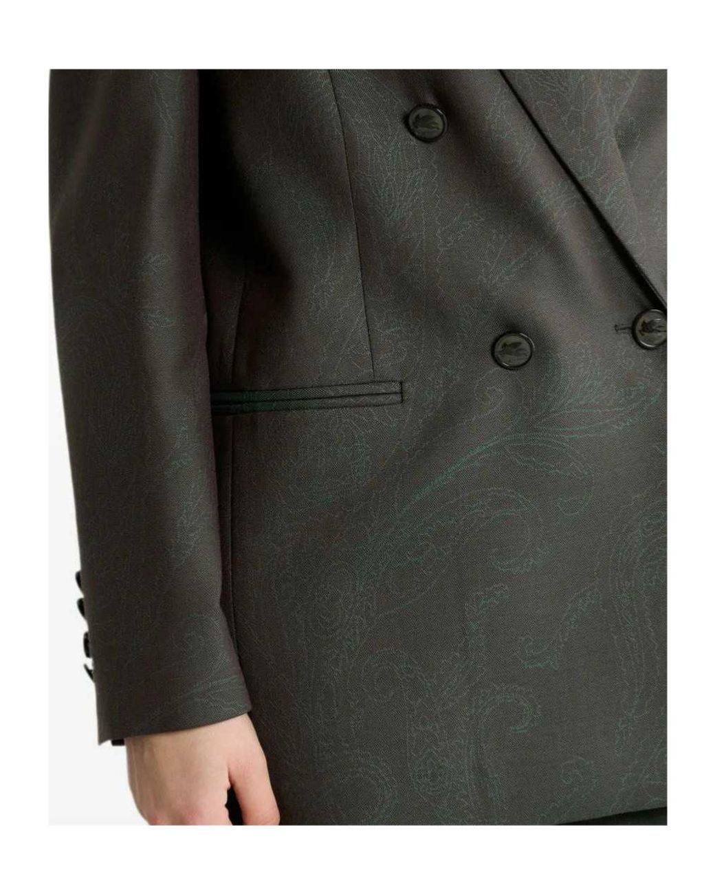 Etro Green Double-Breasted Wool Jacquard Jacket With Paisley Motif