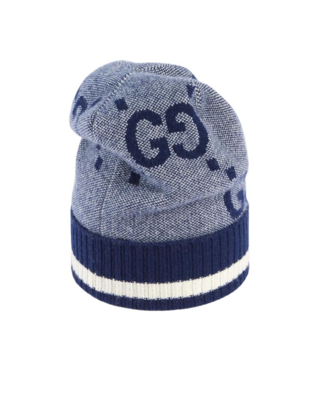 Gucci Blue Monogram Knitted Beanie for men