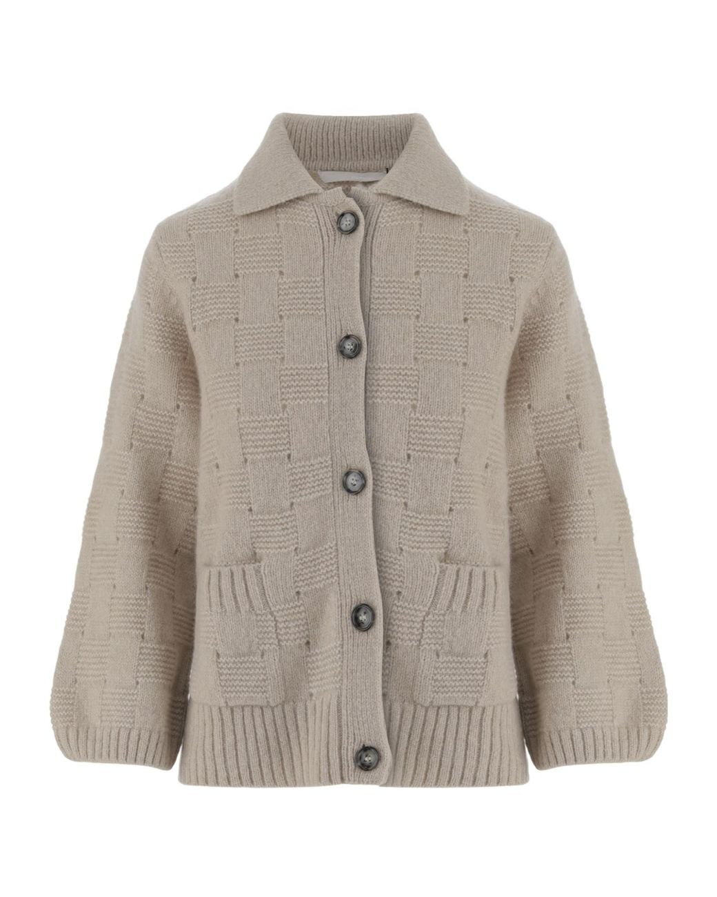 Allude Brown Textured Knit Cardigan