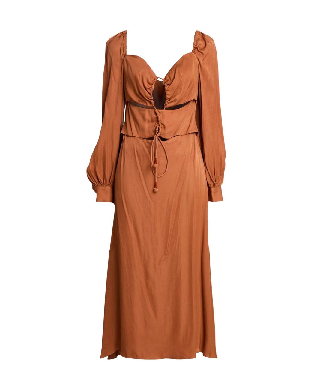 Farm Rio Brown Minimalist Satin Dress
