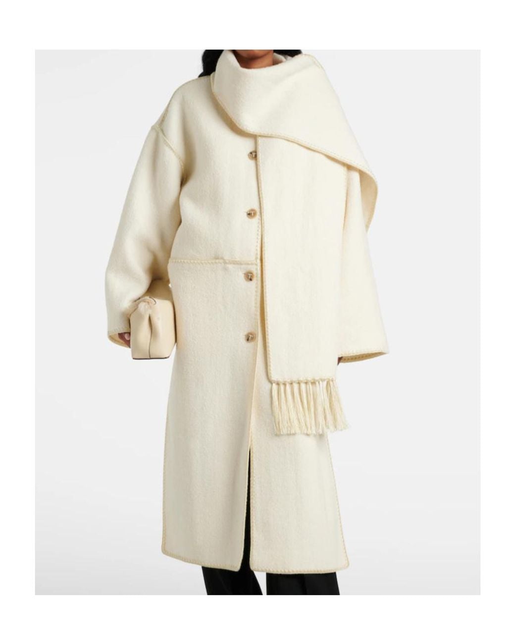 Totême  White Fringed Scarf Coat