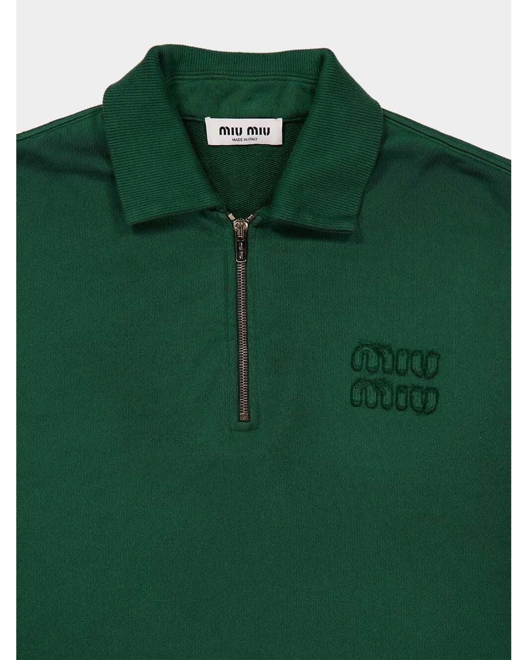 Miu Miu Green Long-Sleeved Oversized Polo Shirt