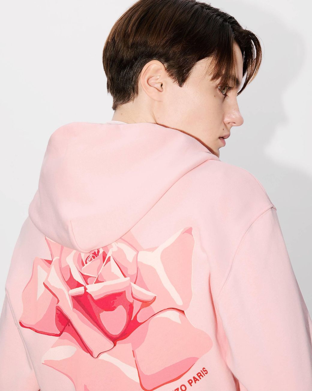 KENZO Pink Rose Printed Zipped Hoodie for men