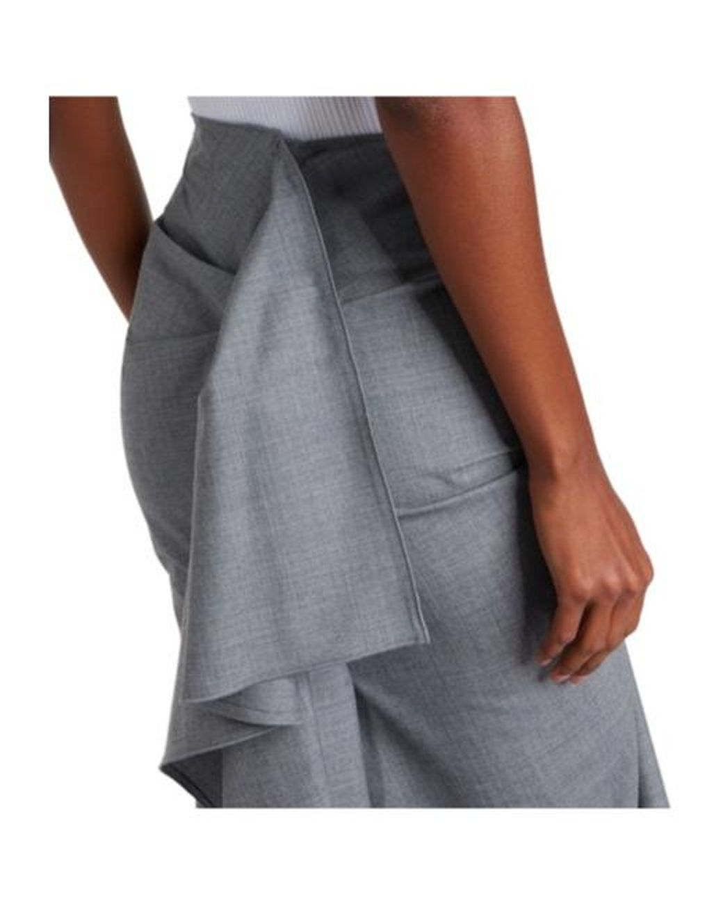 Victoria Beckham Gray Asymmetric Draped Wool Midi Skirt