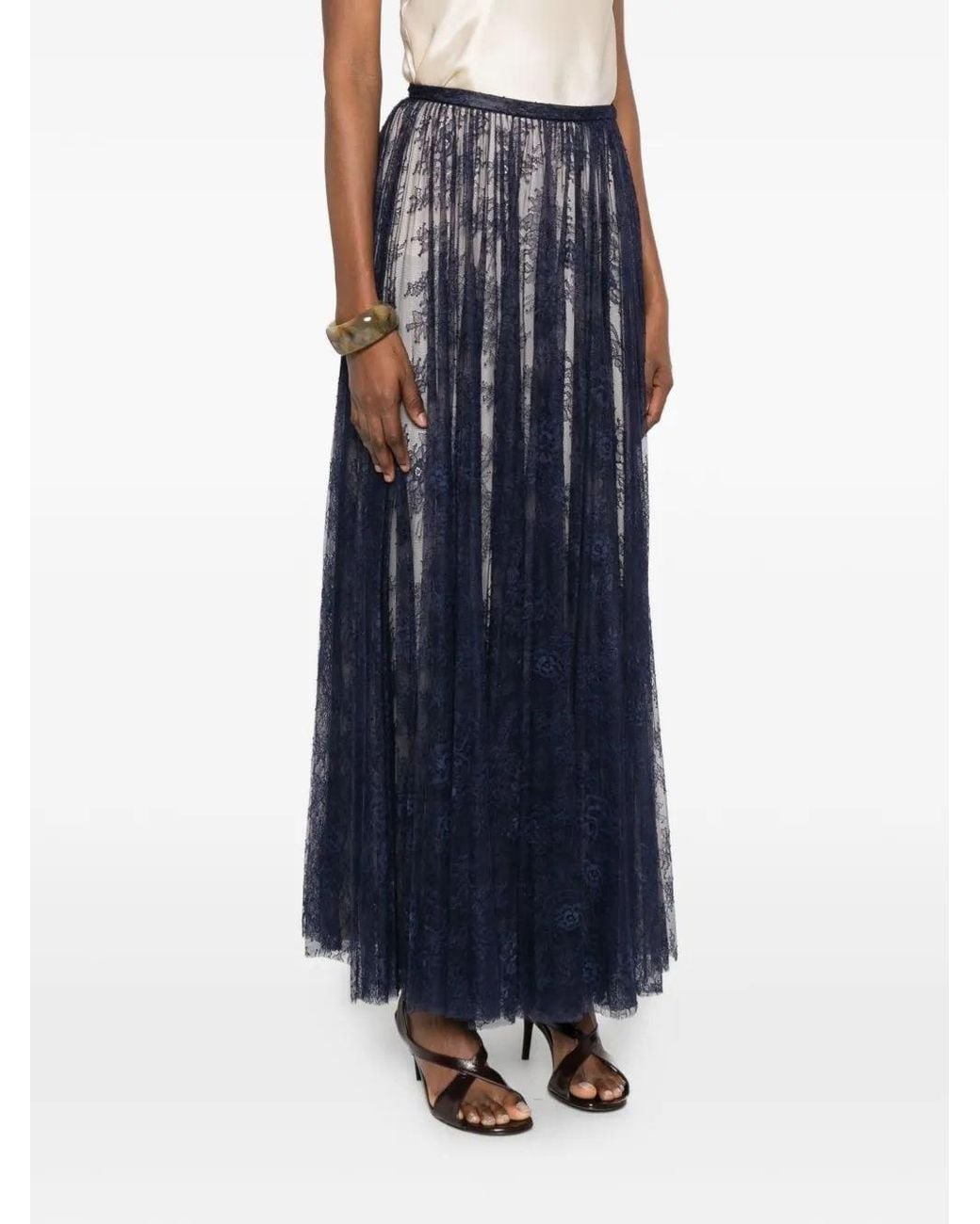 Alberta Ferretti Blue Lace Midi Skirt