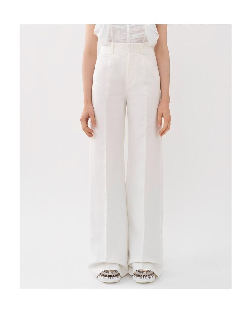 Chloé White Chloé High-Waisted Wide Leg Trousers