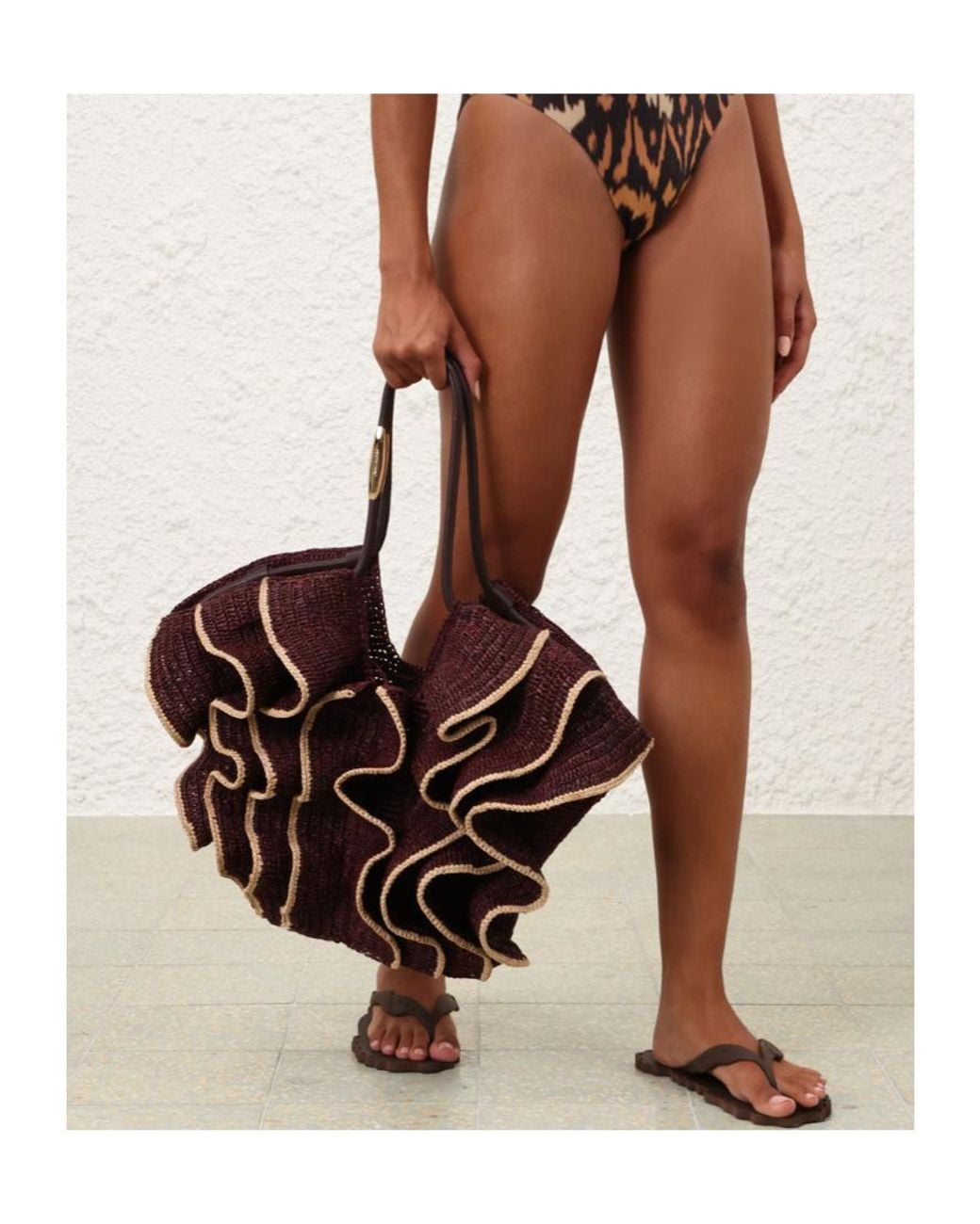 Zimmermann Brown Goldentime Medium Ruffle Tote