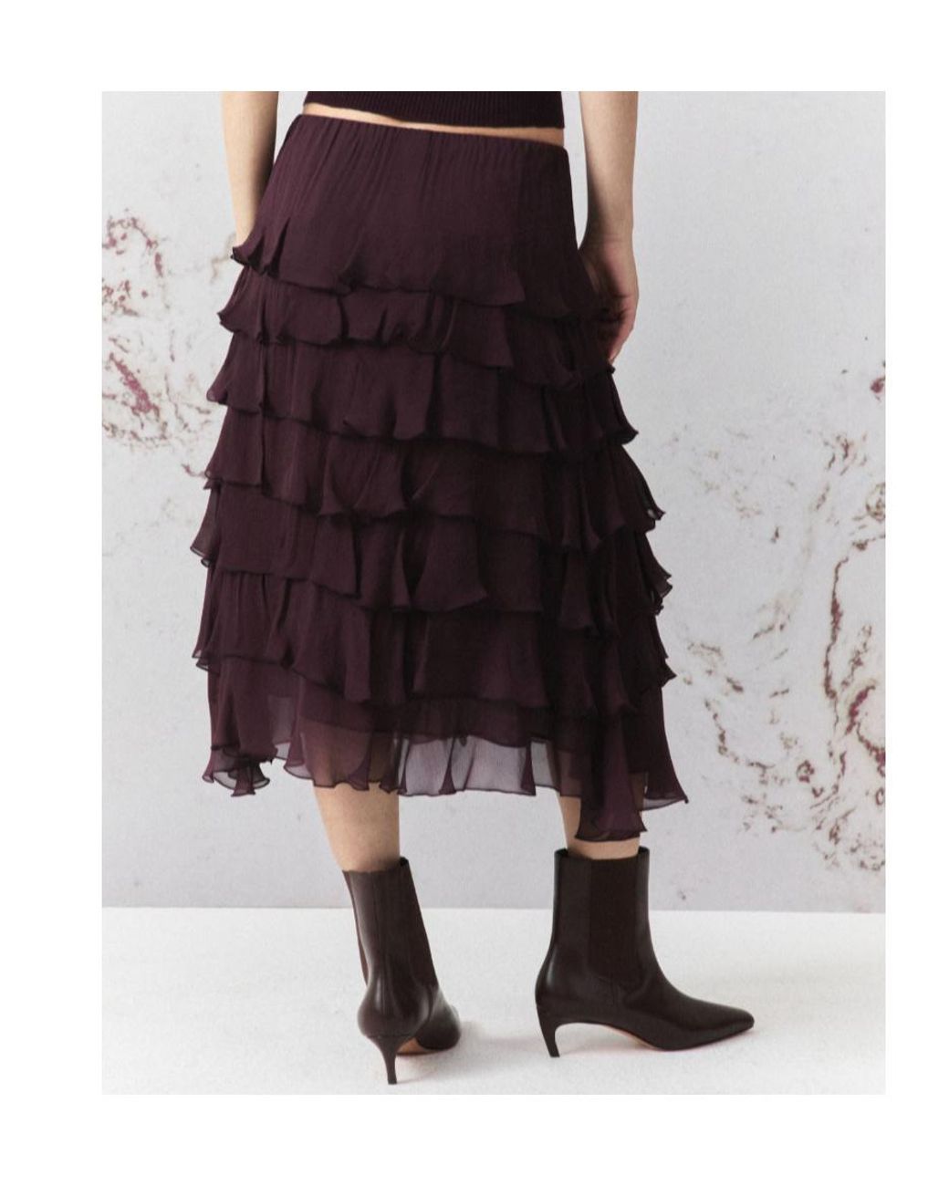 Marella Purple Flounced Crepon Skirt