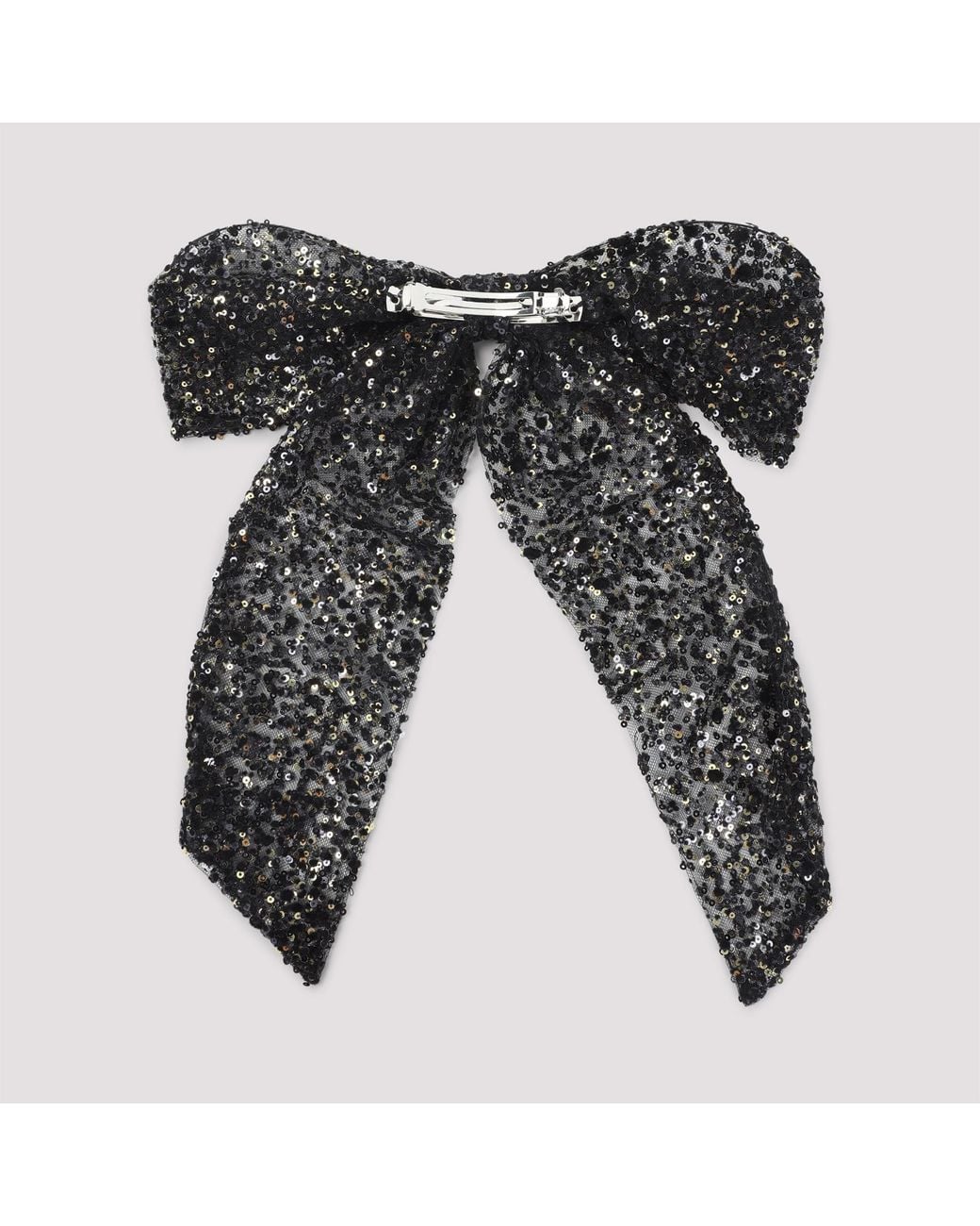 Maison Michel Black Sequin Embellished Logo Plaque Hair Clip