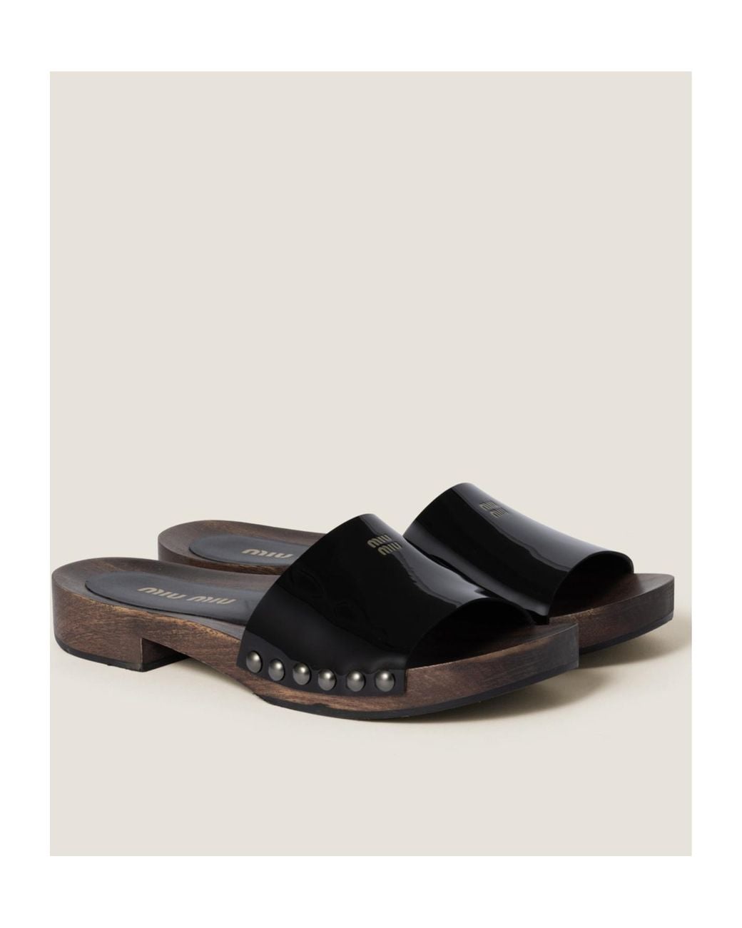 Miu Miu Black Patent Leather Clogs