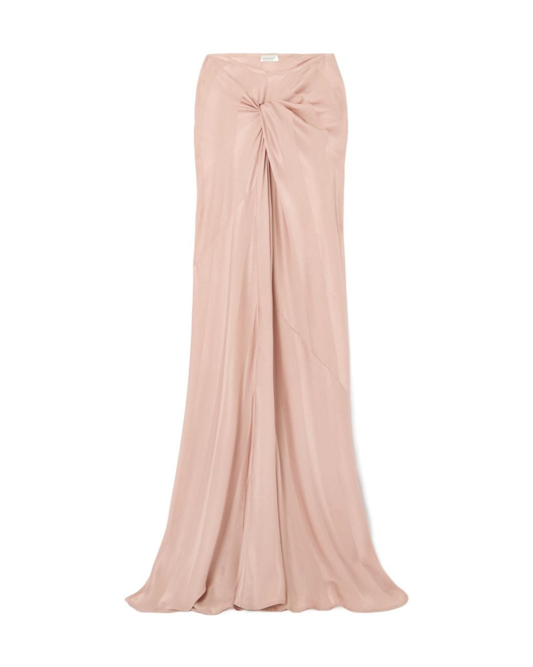 Dries Van Noten Pink Twist-Front Gathered Silk-Satin Jacquard Maxi Skirt