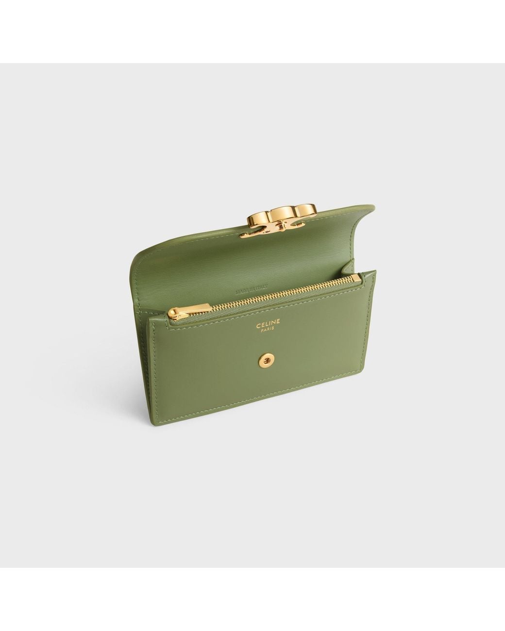 Céline Green Long Card Holder With Flap Triomphe
