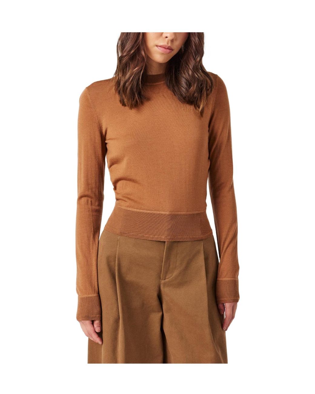 Chloé Brown Retro Long-Sleeved Top