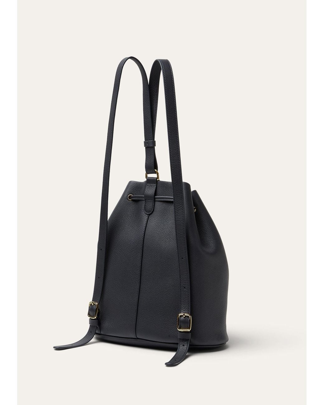 Loro Piana Black Drawstring Leather Backpack