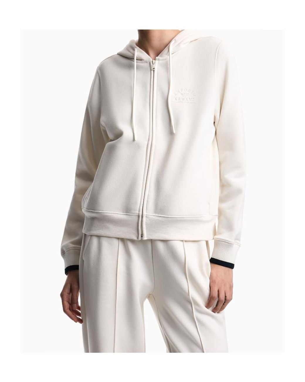 Emporio Armani Natural Logo-Embroidered Zip-Up Hoodie