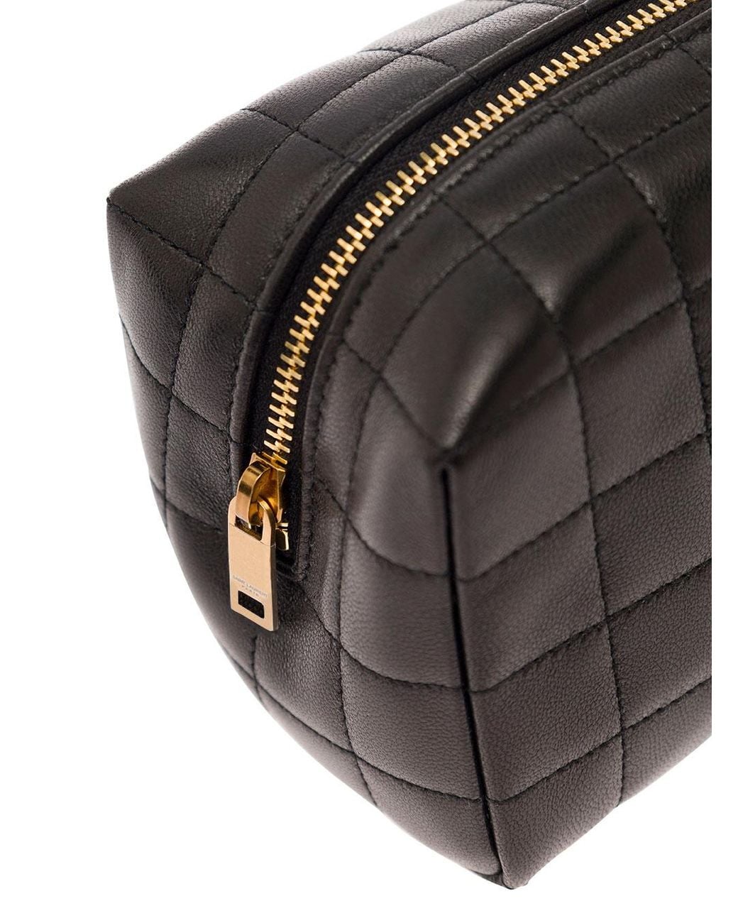 Saint Laurent Black Cassandre Matelassé Carré Small Cosmetic Pouch