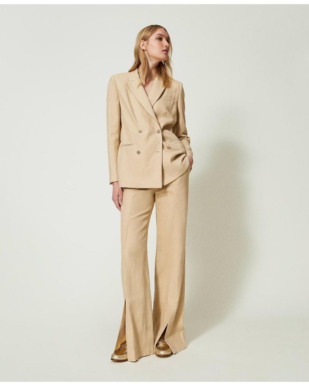 Twinset Natural Slit-Hem Straight-Leg Trousers