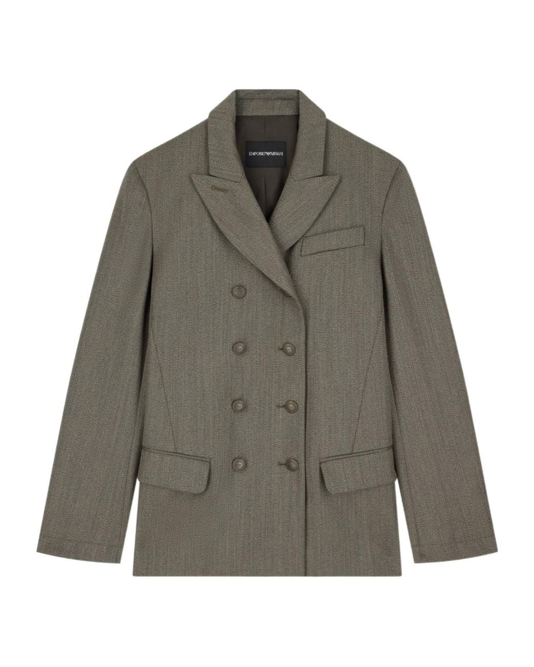 Emporio Armani Gray Double-Breasted Virgin Wool Blazer