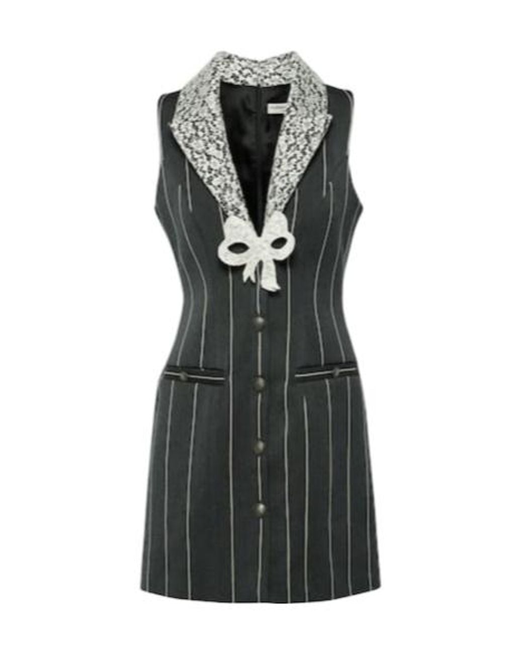 Alessandra Rich Black Pinstripe Wool-Blend Minidress