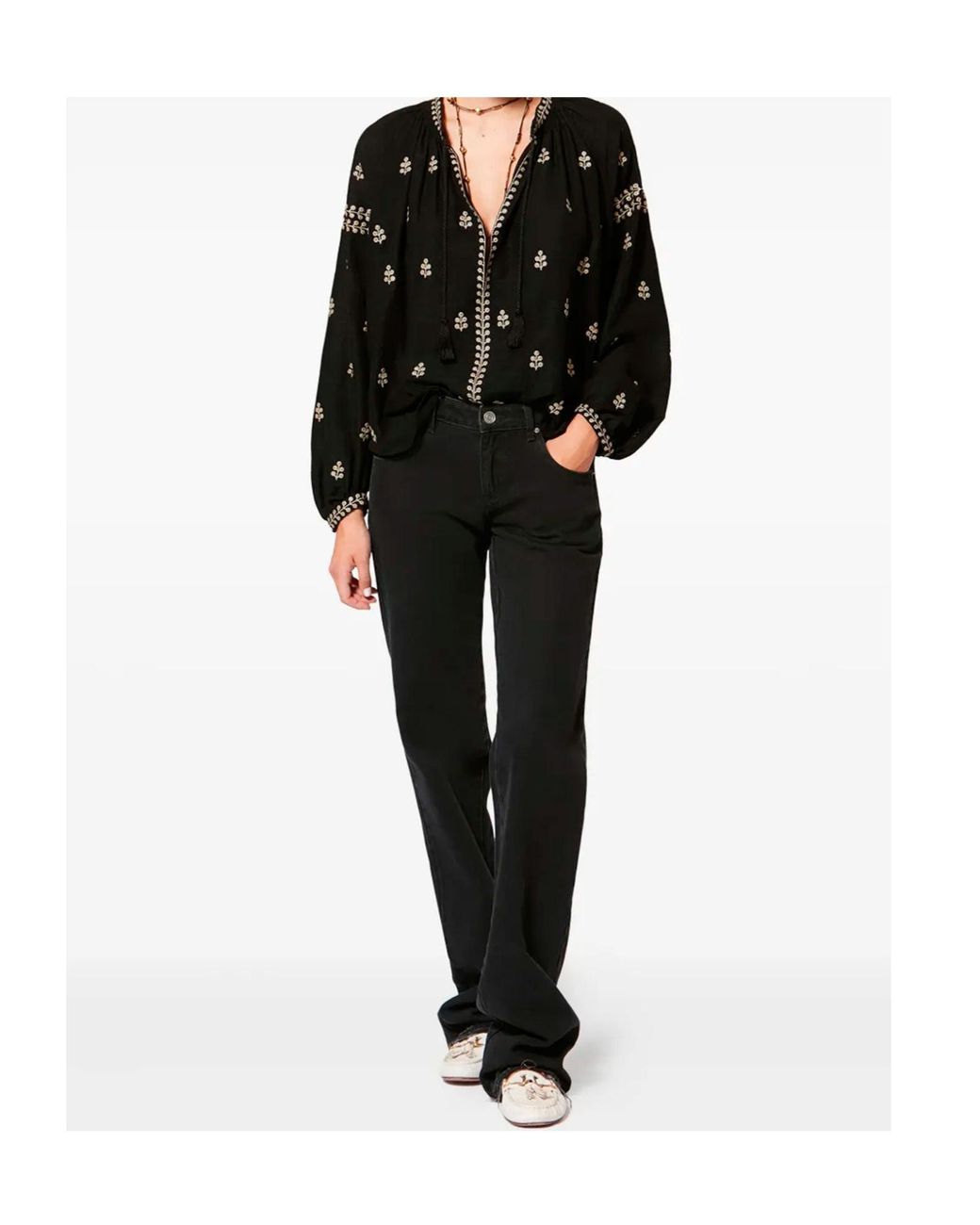 Isabel Marant Black Rodis Leaf Embroidered Tassel Top