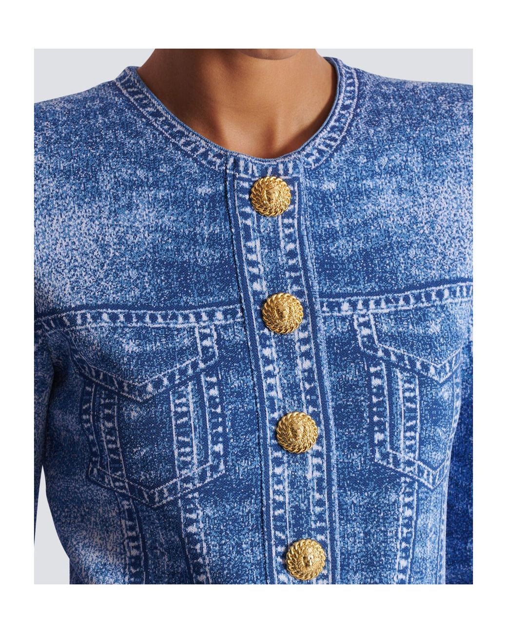 Balmain Blue Snap-Button Cardigan