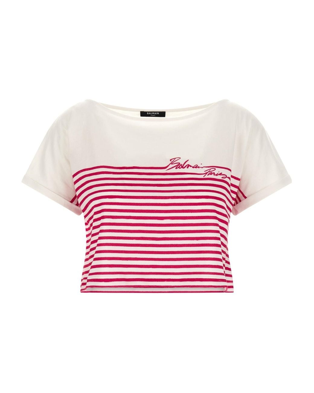 Balmain Pink Mariniere Cropped T-Shirt