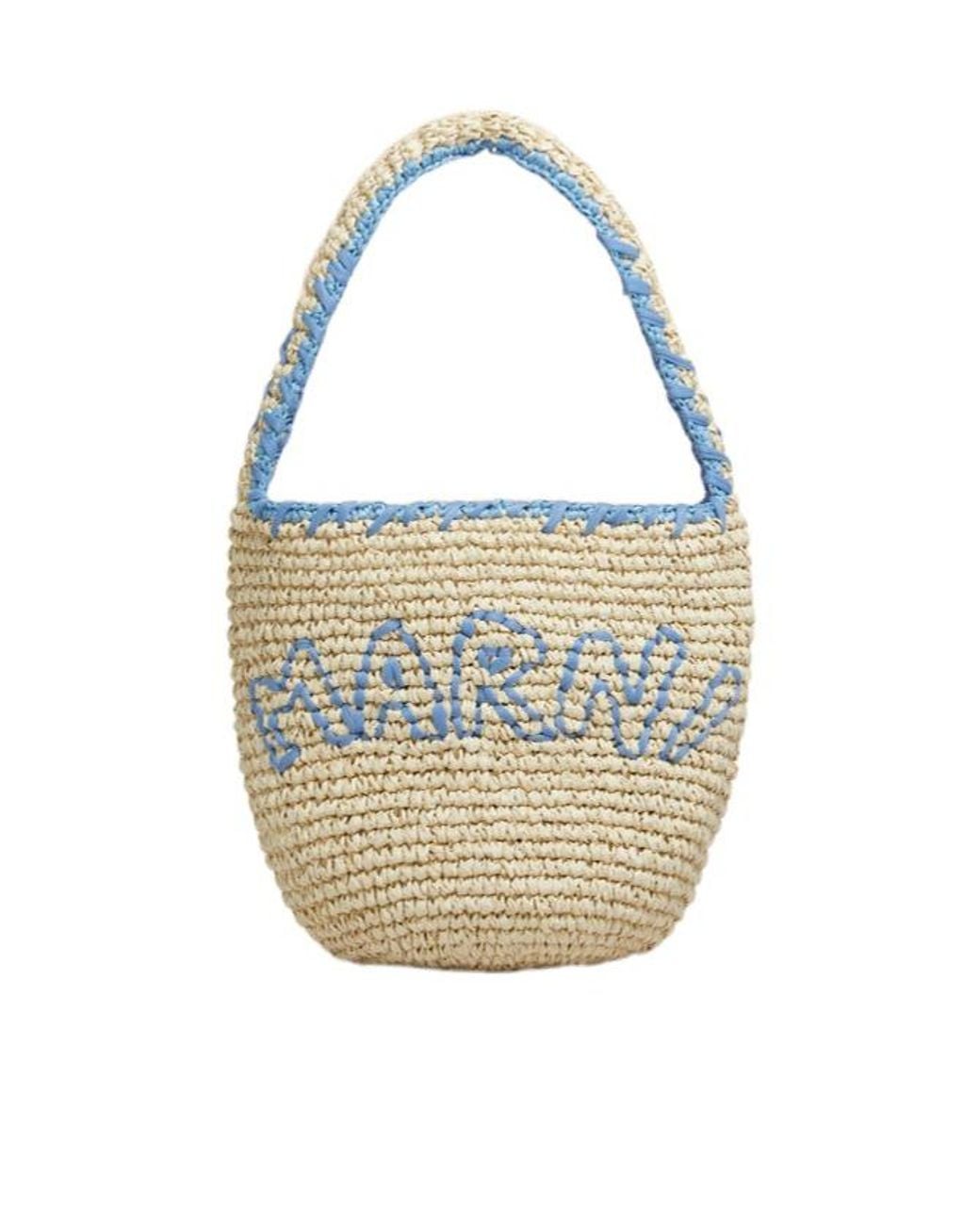Marni White Logo Detailed Small Hobo Bag