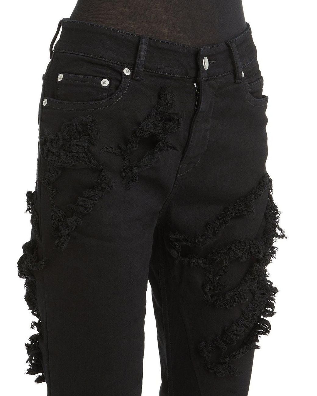 Rick Owens Black Distressed-Design Jeans for men