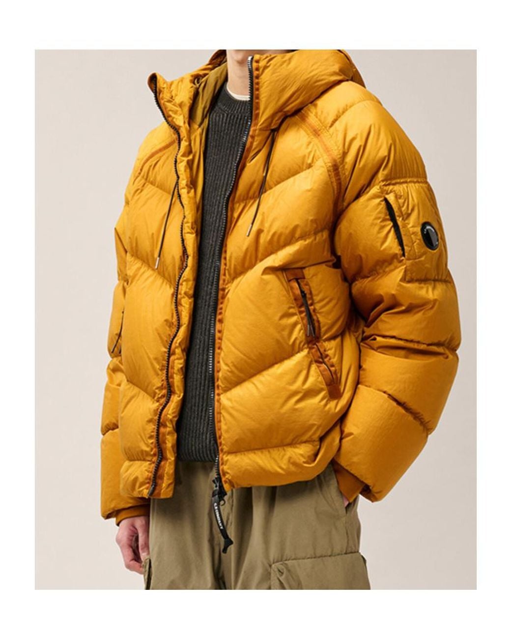 C P Company Yellow Down Shield Hooded Down Jacket for men