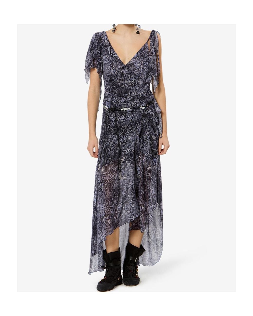 Isabel Marant Blue Tylena Asymmetric Ruffled Dress