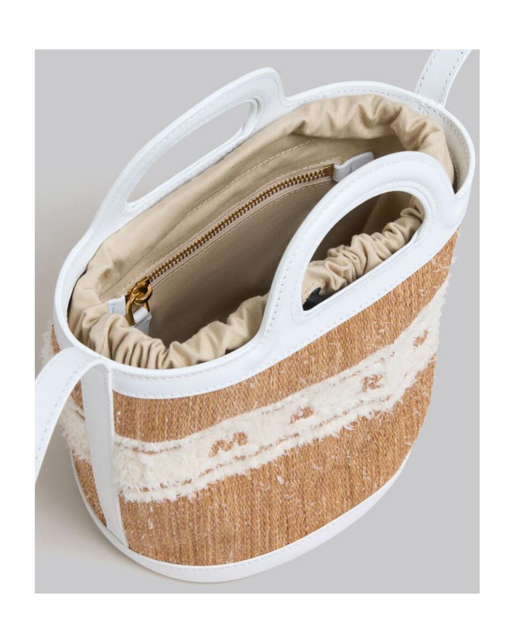 Marni White Small Tropicalia Logo-Embroidered Drawstring Bucket Bag
