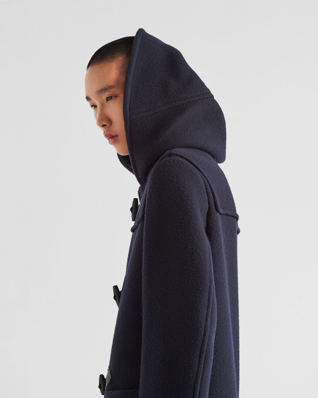 Prada Blue Double-Breasted Hooded Duffle Coat for men