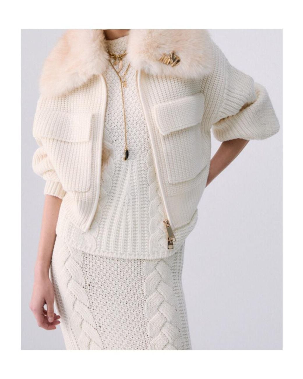 Liu Jo White Wool Bomber Jacket