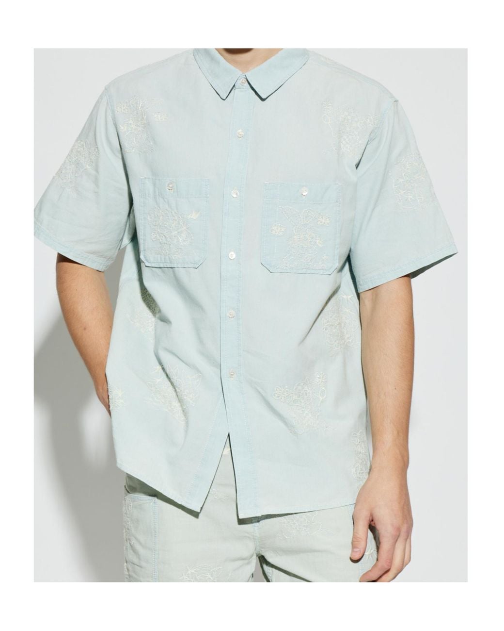 KENZO Blue Embroidered Button-Up Shirt for men