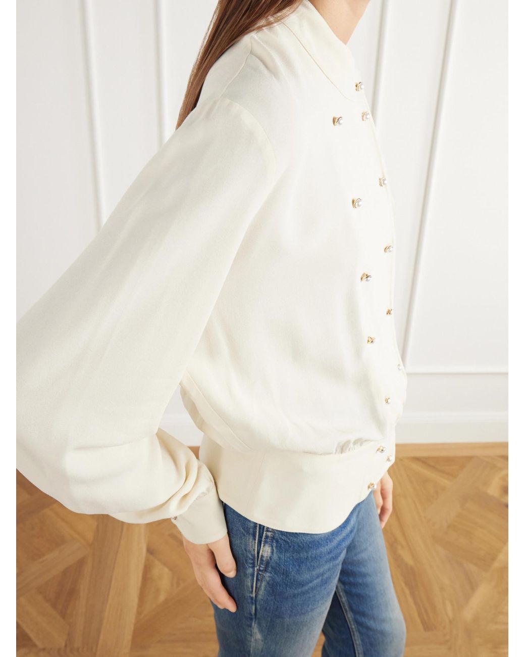 Rabanne White Crepe Blouse With Pearl Inspired Jewelery Buttons