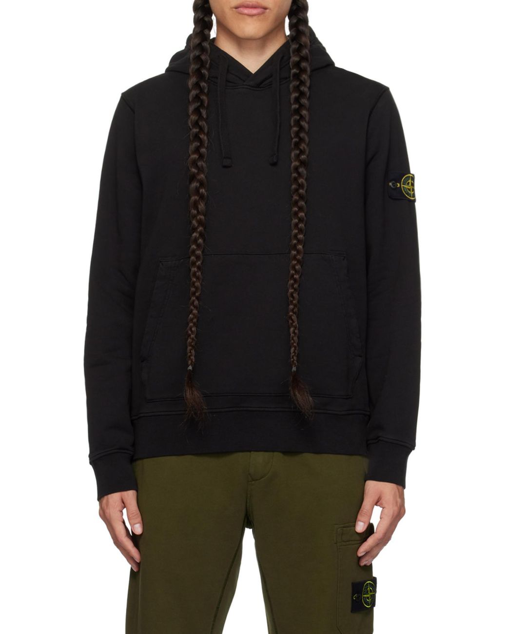Stone Island Black Logo Patch Drawstring Hoodie for men