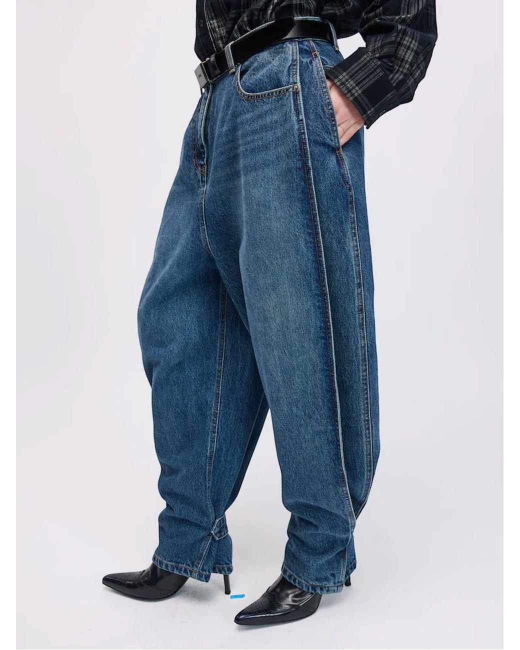 Juun.J Blue High-Waisted Wide-Leg Trousers