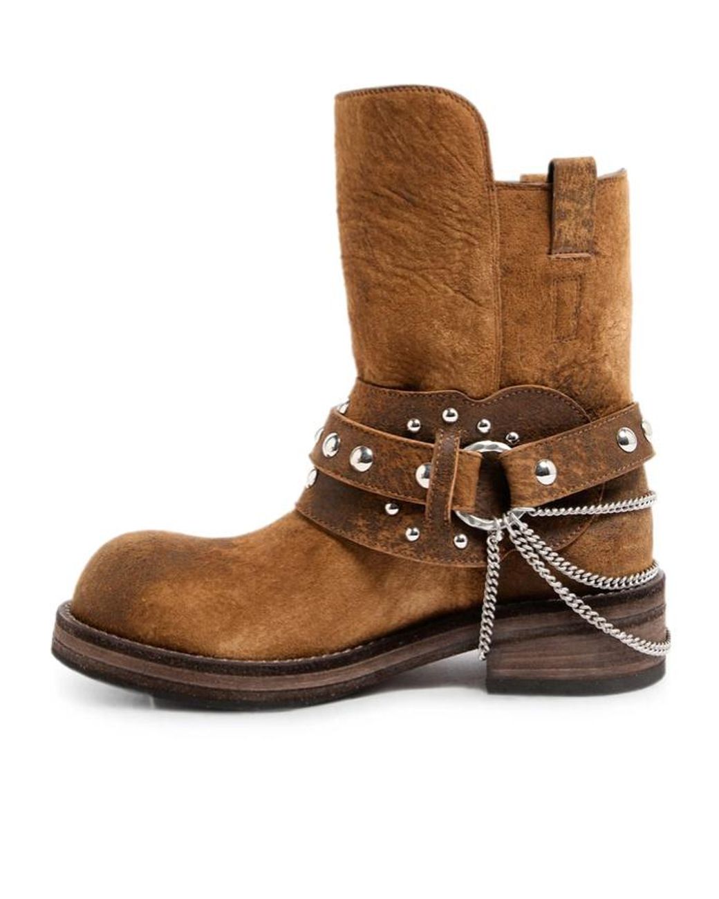 Ann Demeulemeester Brown Boa Short Riding Boots With Spurs for men