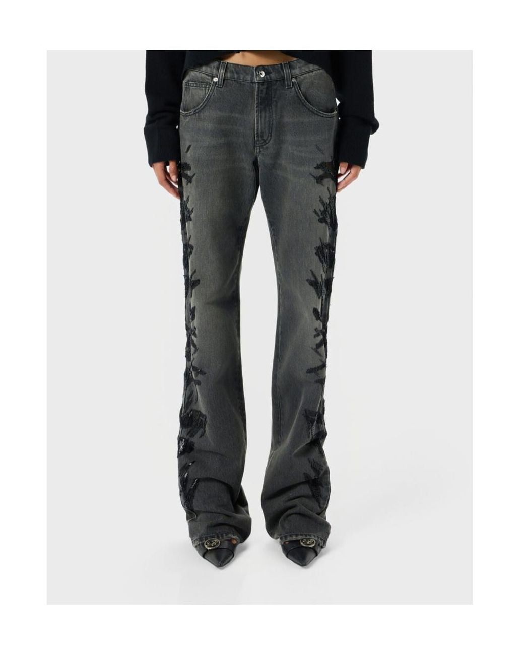Blumarine Gray Embellished Straight Leg Jeans