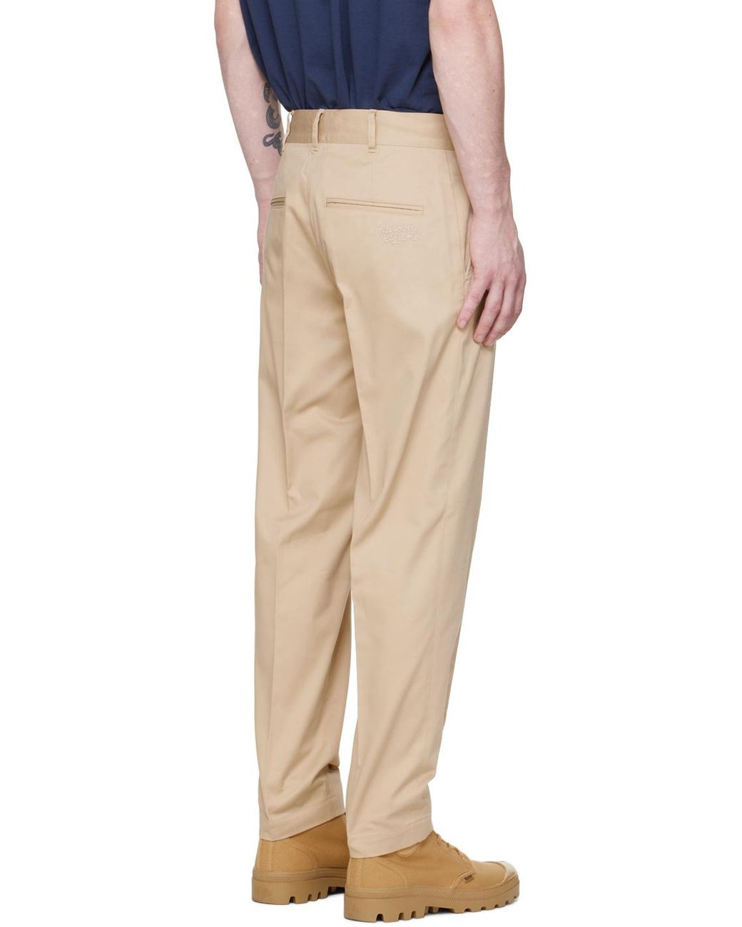 Maison Kitsuné Natural Maison Kitsuné Logo Embroidered Straight-Leg Trousers for men