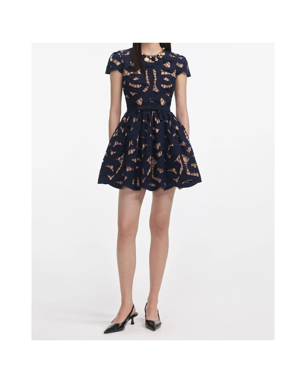 Self-Portrait Blue Self Portrait Cotton Poplin Mini Dress With Bow Motif