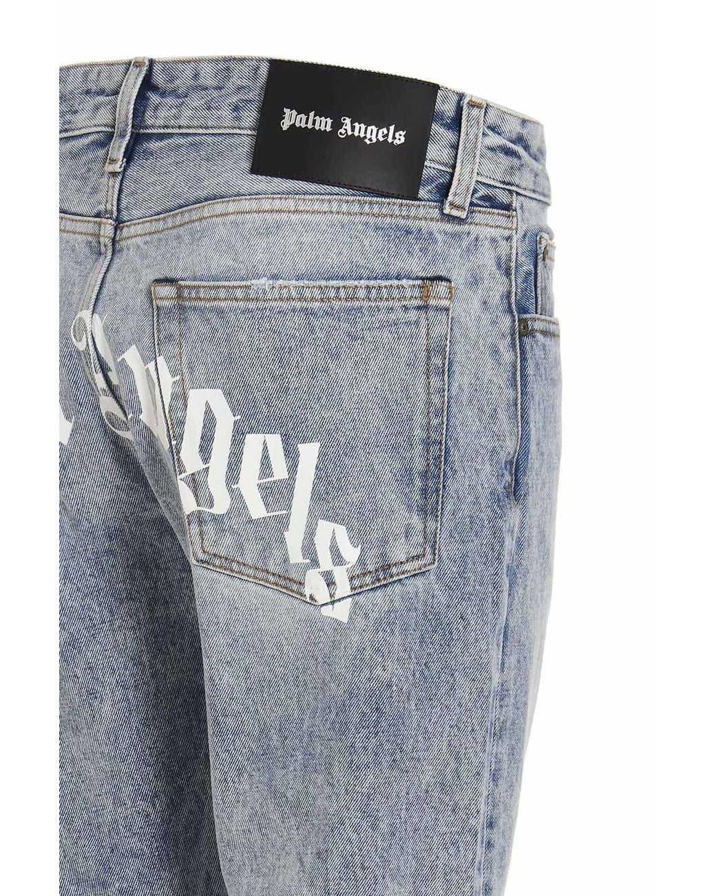 Palm Angels Blue Logo-Printed High Waist Jeans for men