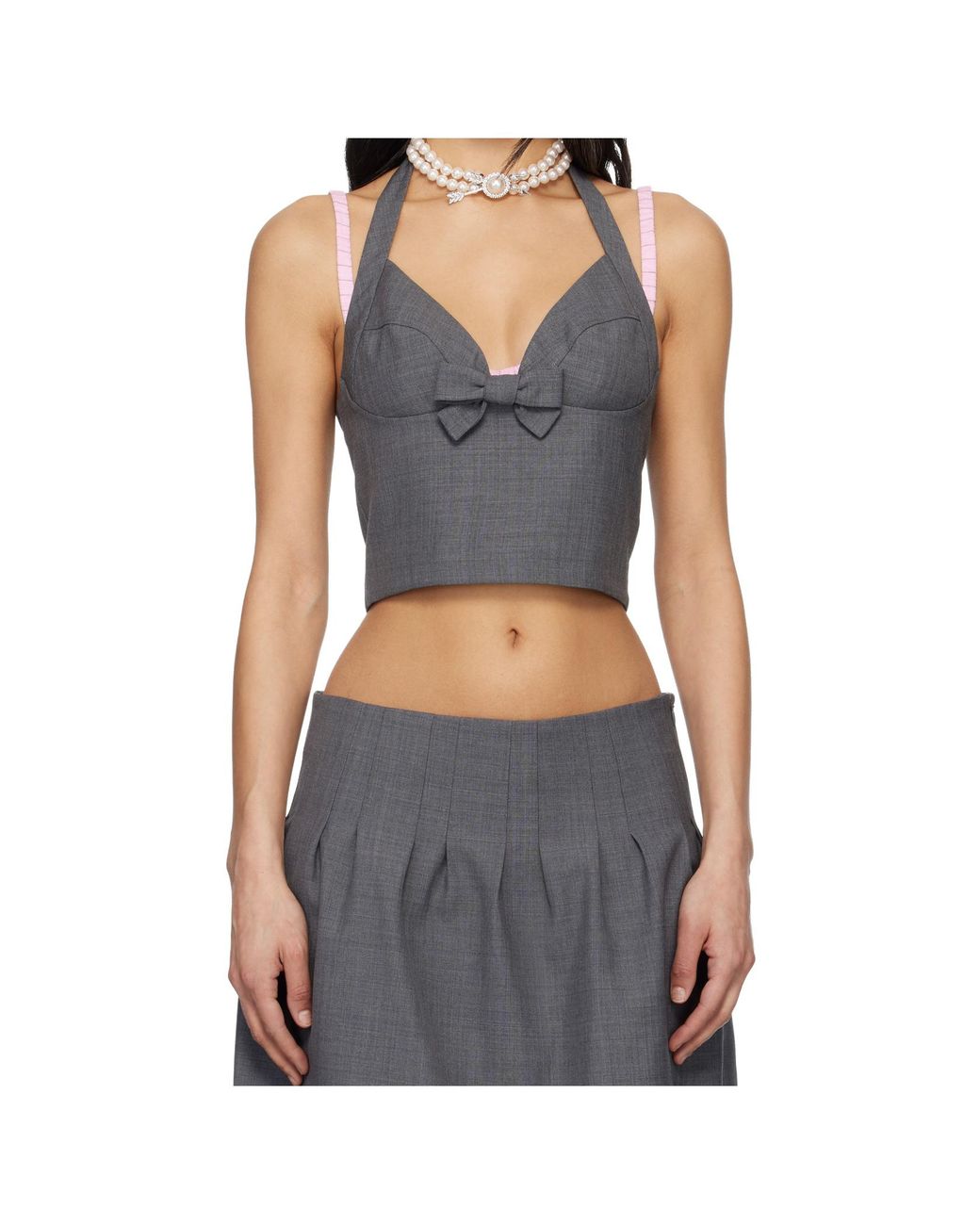 ShuShu/Tong Gray Shushu/Tong Bow Halterneck Cami Top